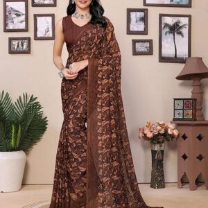 Women's Floral Printed daily Georgette Saree with Unstitched Blouse Piece