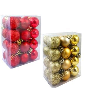 24 Pink Christmas X-Mass Tree Decoration Balls Hangings Ornaments Hanging Tree Balls Merry Ball Bauble Decoration for Home Party (12 Red and 12 Golden)