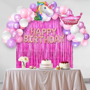 Birthday Decorations For Girls - 34 Pcs Combo, Unicorn Theme Birthday Decorations Kit For Girls, Princess Foil Balloon, Purple White & Pink Balloons