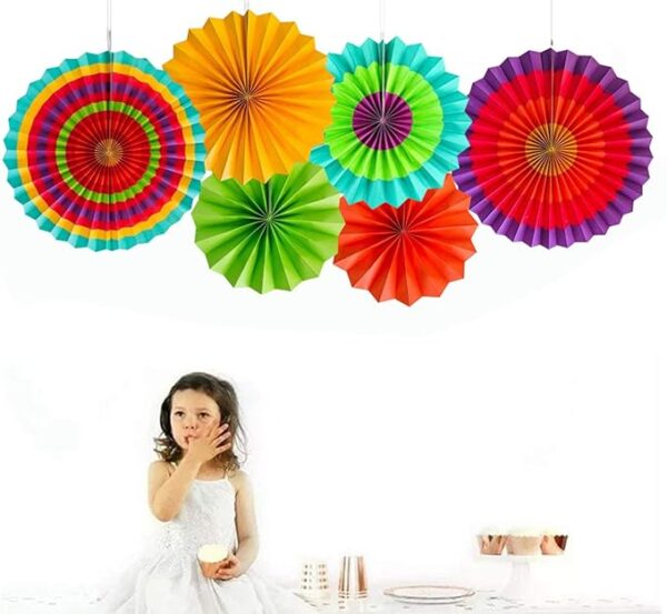 (Pack Of 6) Multicolor Design Fan Party Materials Photo Backdrop Decor Wedding, Baby Shower, Birthday Party Decoration