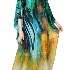 Poojavi Multicolour V-Neck Silk All-over Printed 3/4 Sleeve Maxi Dress - NightGown For Women