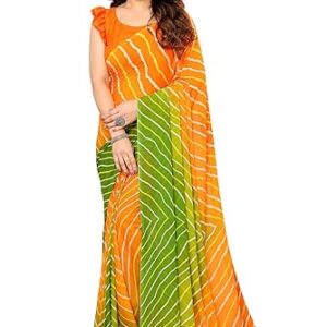 Women's Printed, Striped, Ombre Bollywood Georgette Saree with Matching Blouse Piece | Stylish & Beautiful Fancy Saree for Festivals, Wedding, Parties, Casual Outings