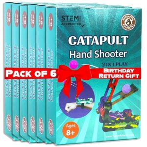 Poojavi DIY Catapult Shooter Science Kit (Pack of 6) | Best Birthday Return Gifts for Kids Ages 8 9 10 11 12 | Catapult + Hand Shooter 2in1 Play STEM Toy | Aim & Shoot | Reusable & Safe