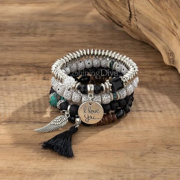Latest Stylish Bohemian I Love You Feather Tassel Charm Multilayer Beaded Bangle Bodhi Bracelet for Women and Girls