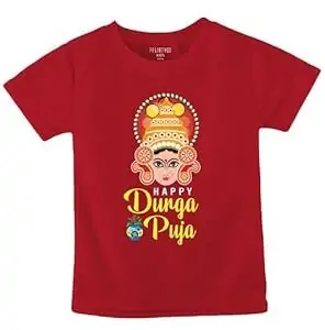 Durga Puja T-Shirt for Kids | Unisex Baby Top Kids Clothes | Navaratri Special Dress | Printed Regular Fit Cotton Half Sleeves T-Shirt for Baby Boys & Girls 1-14 Years
