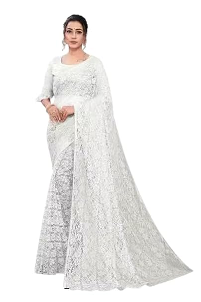 Women's Fancy Self-Design Net Saree with Matching Blouse Piece