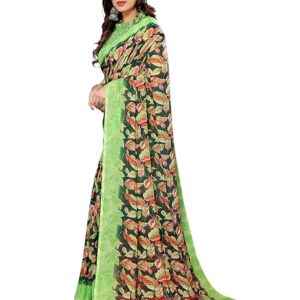 Women's Flower Printed Georgette Saree with Unstitched Blouse Piece