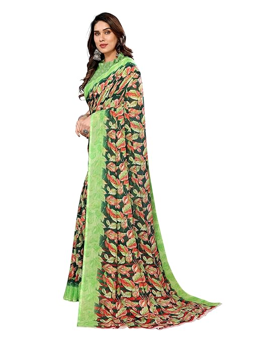 Women's Flower Printed Georgette Saree with Unstitched Blouse Piece