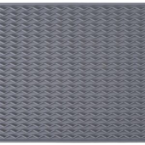 Silicone Dish Drying Mat, Non-Slip Easy Clean Sink Mat Large Heat-resistant Dish Drainer Mat for Kitchen Counter, Sink, Refrigerator or Drawer liner (16" x 12", GREY)