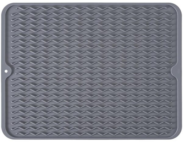 Silicone Dish Drying Mat, Non-Slip Easy Clean Sink Mat Large Heat-resistant Dish Drainer Mat for Kitchen Counter, Sink, Refrigerator or Drawer liner (16" x 12", GREY)