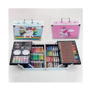 145-Piece Art Supplies Set For Kids, 2 Layers Drawing Supplies For Kids Boys Girls Ages 8 9 10 11 12,Portable Aluminum Case Art Kit, Great Gift For Teens Adults Beginner&Artists(Unicorn Pink)