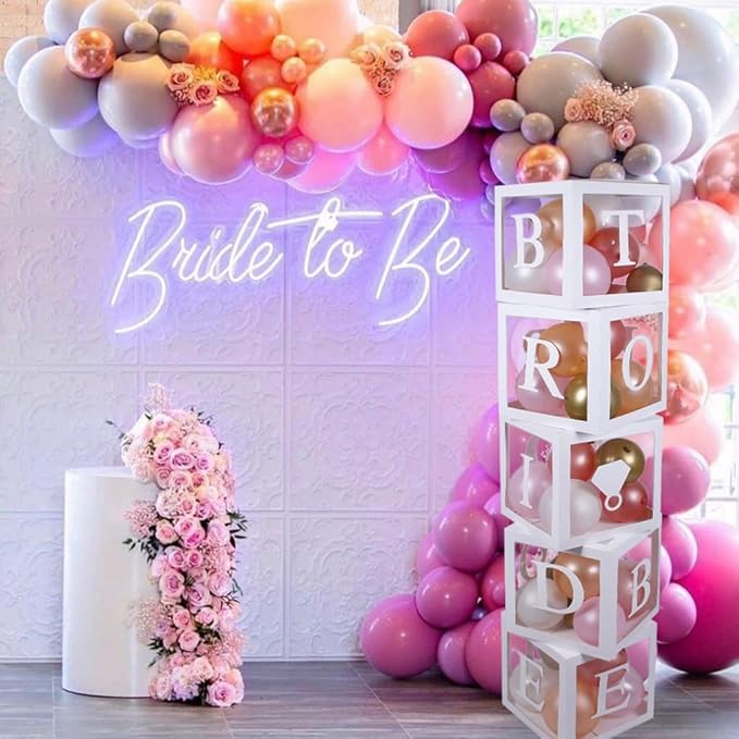 Decoration Set Combo-5 Balloon Box And 10 Bride To Be Letters Bachelorette Party | Bridal Shower | Bride To Be Accessories | Bride To Be Decor,Rubber,53 pcs,white