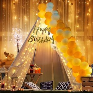 Birthday Decoration Items-26 Pcs,Happy Birthday Decoration Items For Husband,Wife|Cabana Tent For Girls,Boys|White,Golden Balloons For Decoration With White Net