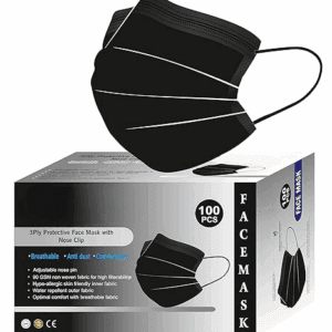 Melt-Blown Fabric 100 Black Masks Pack 3 Layer Disposable Face Mask with Nose Clip For Home, Office, School, and Outdoors