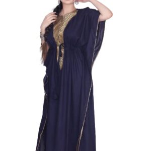 Poojavi  Maxi Relaxed Fit Kaftan for Women, Pure Cotton Nighty, Loungewear Kaftan | Hand Block Printed Women Nighty | Free Size Blue