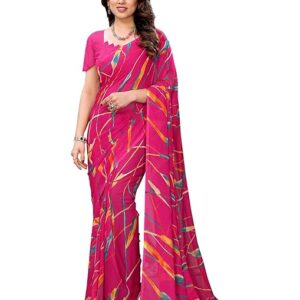 Women's Floral Print Georgette, Chiffon Saree with Matching Blouse Piece | Stylish & Beautiful Fancy Saree for Festivals, Wedding, Parties, Casual Outings