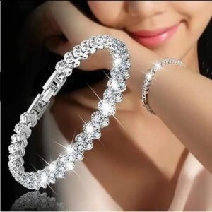 Platinum Plated Crystal Bangle Bracelet for Women and Girls (14677b)