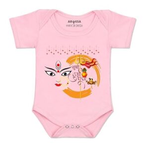 My First Durga Puja R-1095 Dussehra Navratri Durga Bodysuit, Sleepsuits, Rompers For New Born Baby Clothes 0-3 Months Unisex Stylish Dress For Baby Boy & Girl, Newborn Infant Outfit