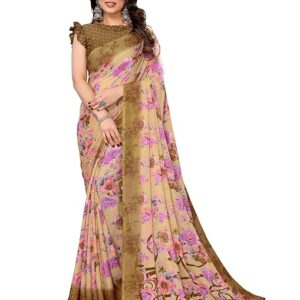 Women's Printed Flowral Georgette Saree with Unstitched Blouse Piece