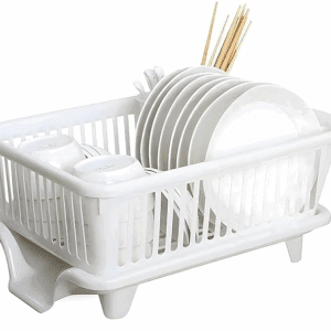 3 in 1 Large Glossy Plastic Durable, lightweight & Unbreakable Modular Utensil Basket with Spoon Holder & Removable Dish Drainer Drying Rack for Kitchen Dish Rack Organizers(White)