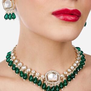 Poojavi Green Austrian Diamonds Artificial Stones & Beads Necklace & Earring Set For Women