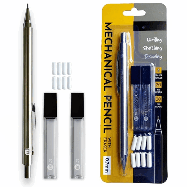 Mechanical Pencil Set | HB-20 leads, 2B-20 leads,Spare eraser 8 units|Tip size 0.7 mm | Ideal for Students,Adults, Home, School, Office, Stationery Use |Writing, Sketching, Drawing,Mandala Art