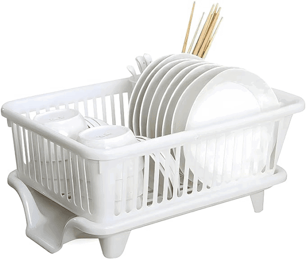 3 in 1 Large Glossy Plastic Durable, lightweight & Unbreakable Modular Utensil Basket with Spoon Holder & Removable Dish Drainer Drying Rack for Kitchen Dish Rack Organizers(White)
