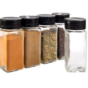 Salt & Pepper Square Glass Spice Jar with Black Sifter Two Sided Sifter Cap,Masala jar Spice Container (Each Bottle 120ml) (4 Piece)