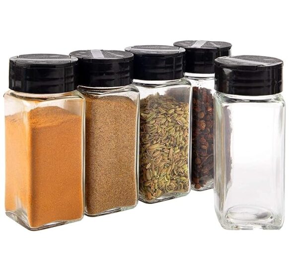 Salt & Pepper Square Glass Spice Jar with Black Sifter Two Sided Sifter Cap,Masala jar Spice Container (Each Bottle 120ml) (4 Piece)