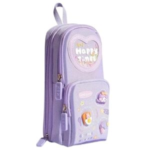 Premium Pencil Pouch 6 Layer with 3 Compartment Cute Aesthetic Pencil Case for Girls Large Capacity Pencil Pouch for School Kids Cute Stationary Gift (Happy-Purple)