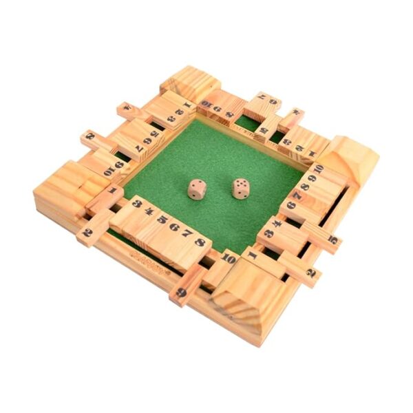 Shut The Box Dice Game for Kids & Adults [4 Sided Large Wooden Board Game, 2 Dice + Repeat Scorecard Usage] Educational Math Learning Toy, Table Top Game for The Party Family