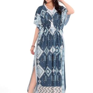 Poojavi Women's Satin Printed Kaftan Maxi Nighty for Women Ladies