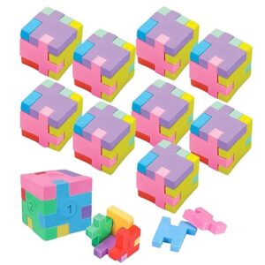 Poojavi Popper 10 Pcs Puzzle Cube Erasers As Birthday Return Gifts For Kids ? Fun 3D Stationery Toy Erasers For Classroom Prizes & Goodie Bags, Multi-Color