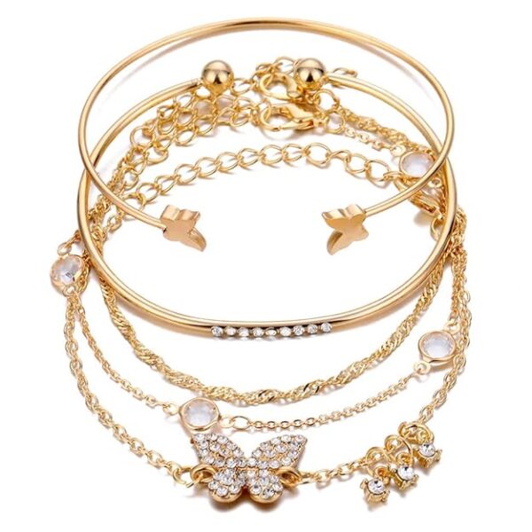 Fashion Set of 5 Stylish Multilayer Crystal Bangle Gold Plated Bracelet for Women and Girls (Golden) (13073b), One Size