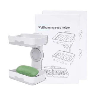 Plastic Wall Mounted Double Layers Soap Dish Saver with Drain Tray, Adhesive Sponge Holder No-Drilling Soap Holder for Shower Bathroom Kitchen - Multicolour