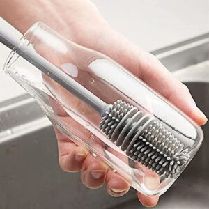 Long Handle Silicone Bottle Cleaner Brush for Washing Water Bottle || Solution Bottle Mug Cleaning Brush || [Color - Grey] [Pack of 1]