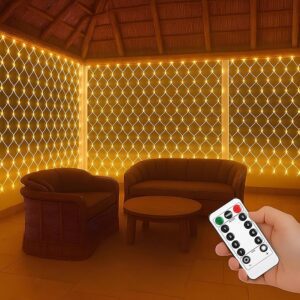 200 LED Warm White Waterproof Serial String Lights with Remote & 8 Modes | Mesh Curtain Lights for Balcony,Garden,Patio,Indoor Outdoor, Diwali Decoration & Christmas (6 x 6 Ft)