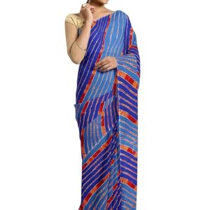 Semizoxis Women's Printed Georgette Leheriya Saree with Unstitched Blouse Piece