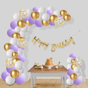 Birthday Decoration Items for Girls - 67 Pcs Purple Theme Happy Birthday Decoration | Birthday Decoration Items For Husband | Golden Banner For Decoration (Cardstock, Latex)