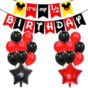 Half Birthday Decorations for Baby Boy Combo - 28Pcs Items Set for 6 Months Birthday Decorations for Boy - 1/2 Birthday Decorations for Boys - Half Bday Banner, Balloons