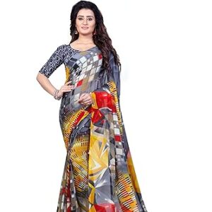 Women's Faux Georgette Printed Grey Color With blouse piece