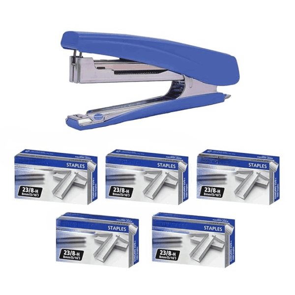 Essentials HD-10D & 10/1M Staples Combo | Standard Stapler with Quick Loading Mechanism | Sturdy & Durable for Long Time Use | Color May Vary, Pack of 1