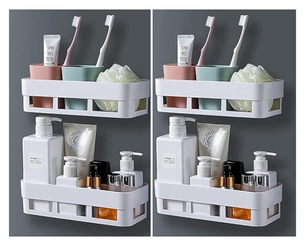 Acrylic Multipurpose Wall Mount Bathroom Shelf And Rack For Home And Kitchen. Self Adhesive Sticker Support Without Drilling. (4 Bathroom Shelf)