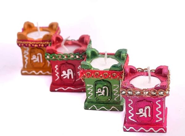 Clay and Terracotta Colourful Hand Painted Puja Tulsi Diya Candle for All Kind of Festival Diwali/Navratri for Home Decoration (Multicolour) (4)
