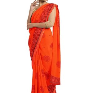 Semizoxis Women's Floral Printed & Lace Georgette Saree with Unstitched Blouse Piece