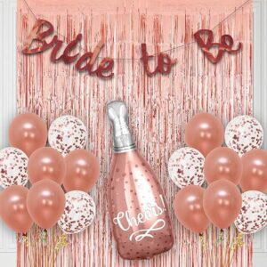 Bride to Be Decoration Set Combo - Huge 14 Pcs, Rose Gold Bridal Shower Decorations Kit | Bachelorette Party Decorations Items | Bride to Be Banner (Cardstock) | Rose Gold Foil Curtains
