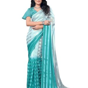 Women's Regular Fit Satin Striped Georgette Saree with Matching Blouse Piece | Stylish & Attractive | Fancy Saree for Parties, Weddings, Festivals & Casual Outings