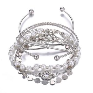 Latest Stylish Multilayer Silver Plated Bangle Bracelet for Women and Girls (rr12800b)(Set of 5)