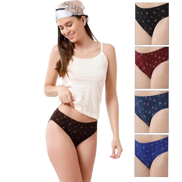Printed Panties for Women, 100% Cotton Fabric, Anti-Bacterial, Pack of 5