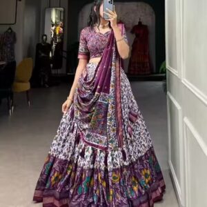 Women's Collection Dolla Silk Lehenga Choli Patola Print with Foil Work With Unstitched Blouse